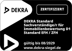 DEKRA Zertifizierungssiegel, Standard Sachverständige/r für Immobilienbewertung D1, Standard EFH/ZFH, gültig bis 08/2029